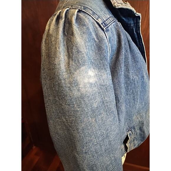Vintage 80s Dawn Size Small Denim Blue jacket puff sleeve Plaid Flannel lining - Picture 4 of 5